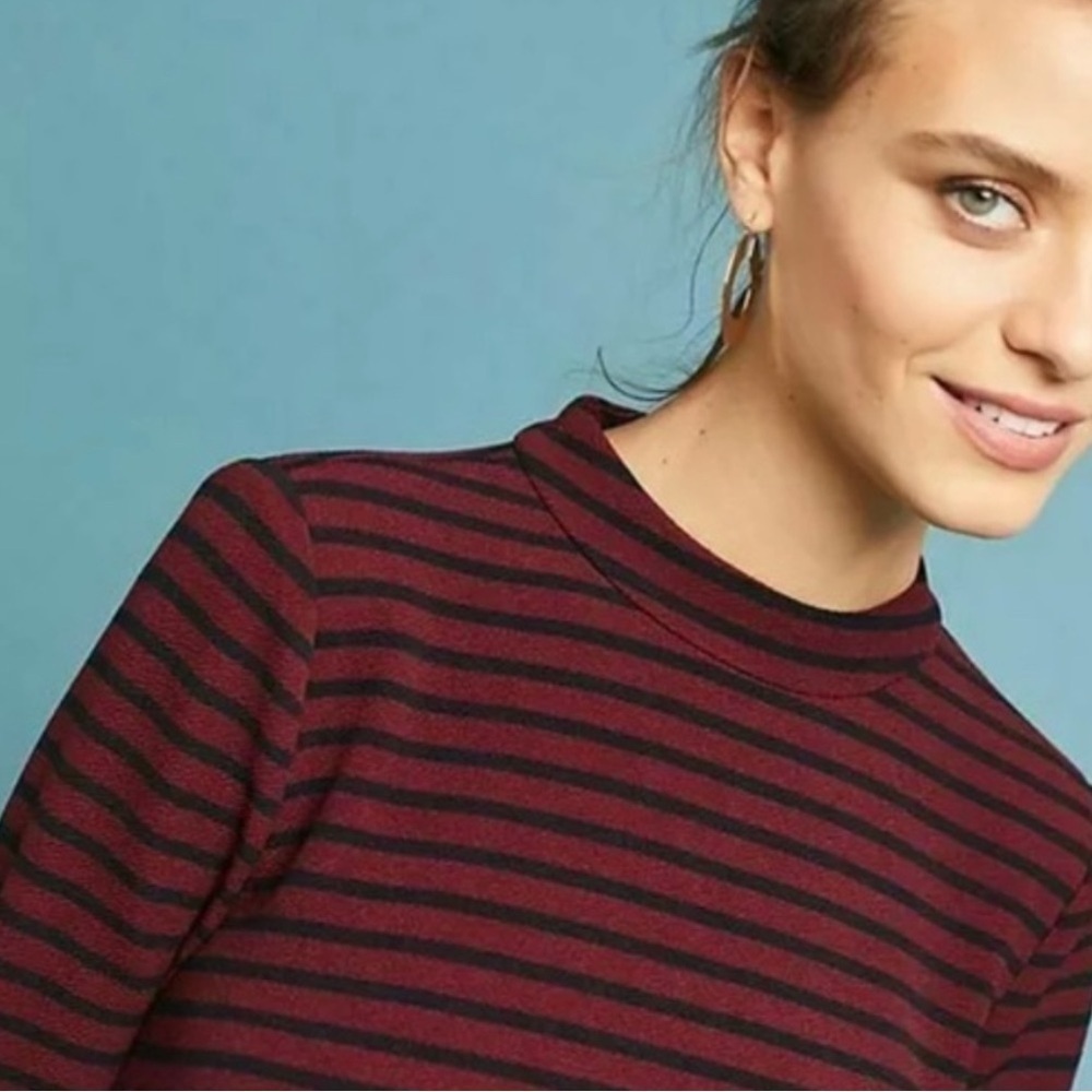 Hutch Striped Long Sleeve Dress in Black and Burgundy - Picture 2 of 10